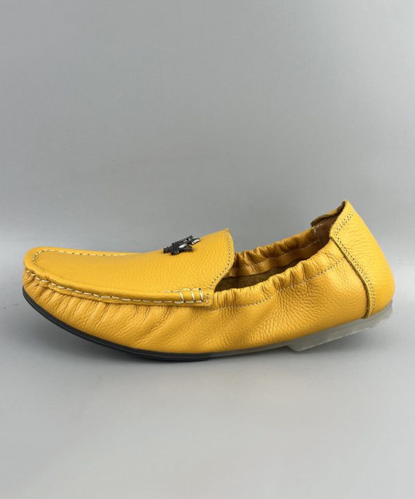 Yellow Penny Loafers Boutique Cowhide Leather Splicing For Cheap - Image 4