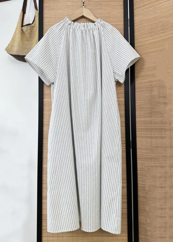 Grace Striped Ruffled Button Cotton Shirt Dress Summer on Sale - Image 2