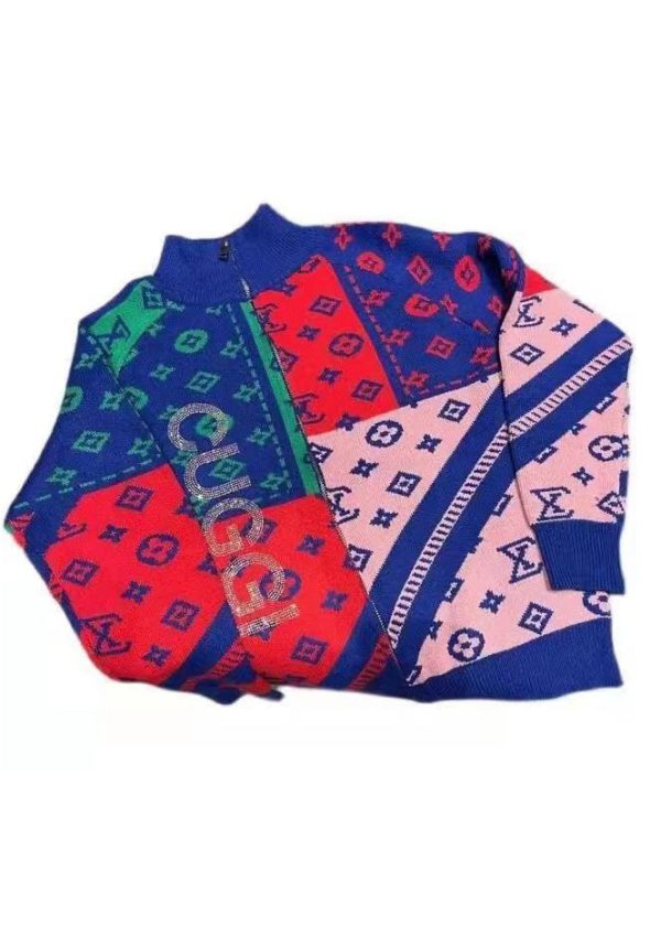 Italian Blue Zip Up Print Knit Cardigan Spring Online Hot Sale - Image 5