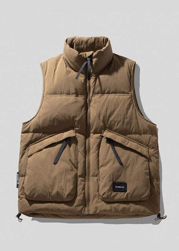Cool Brown Stand Collar Zip Up Duck Down Men Vests Winter Fashion
