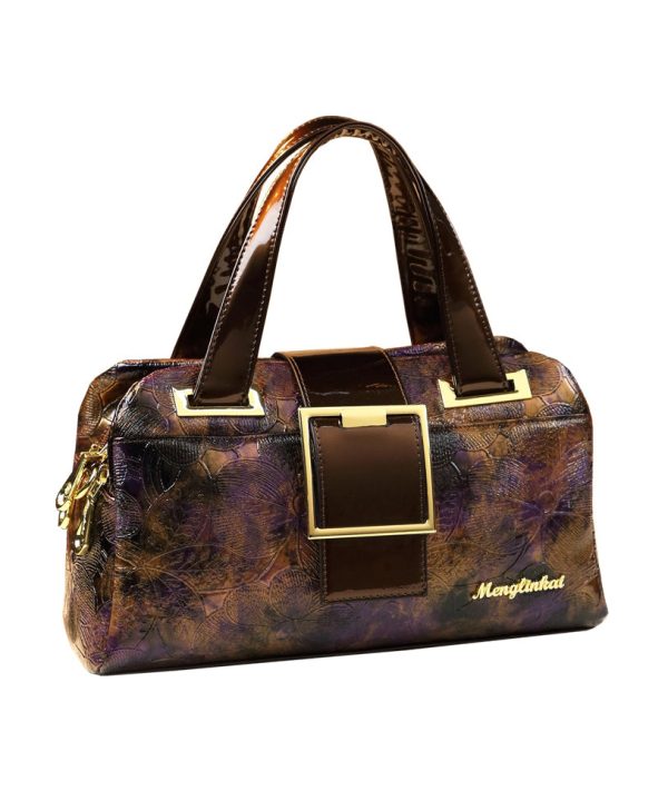 Boutique Coffee Purple Embossed Durable Calf Leather Tote Handbag Sale - Image 5