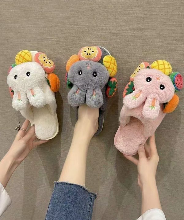 Cute Splicing Slippers Shoes Pink Fuzzy Wool Lined Fashion - Image 4