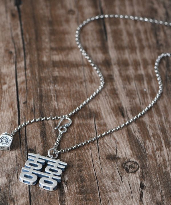 Unique Silk Sterling Silver Double Happiness Lariat Necklace Supply - Image 4