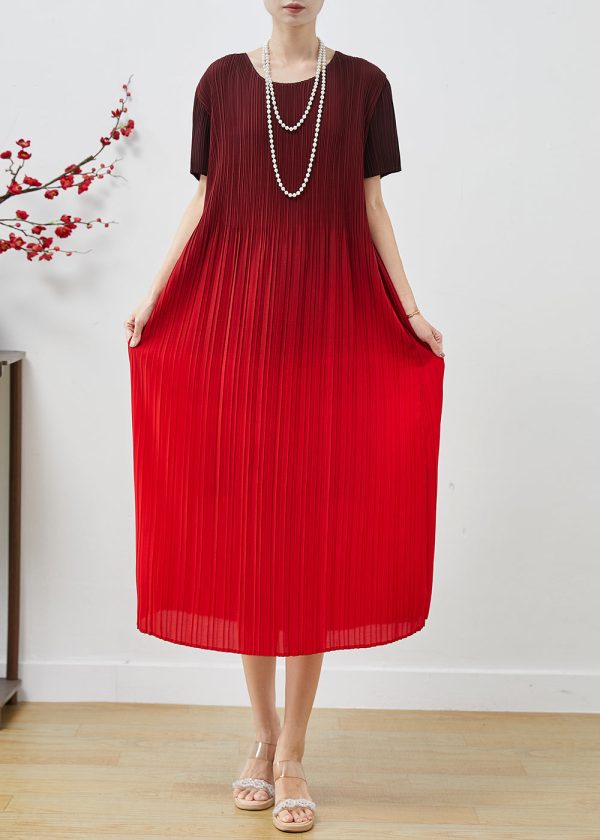 Bohemian Gradient Red Oversized Wrinkled Chiffon Dress Summer Sale - Image 3