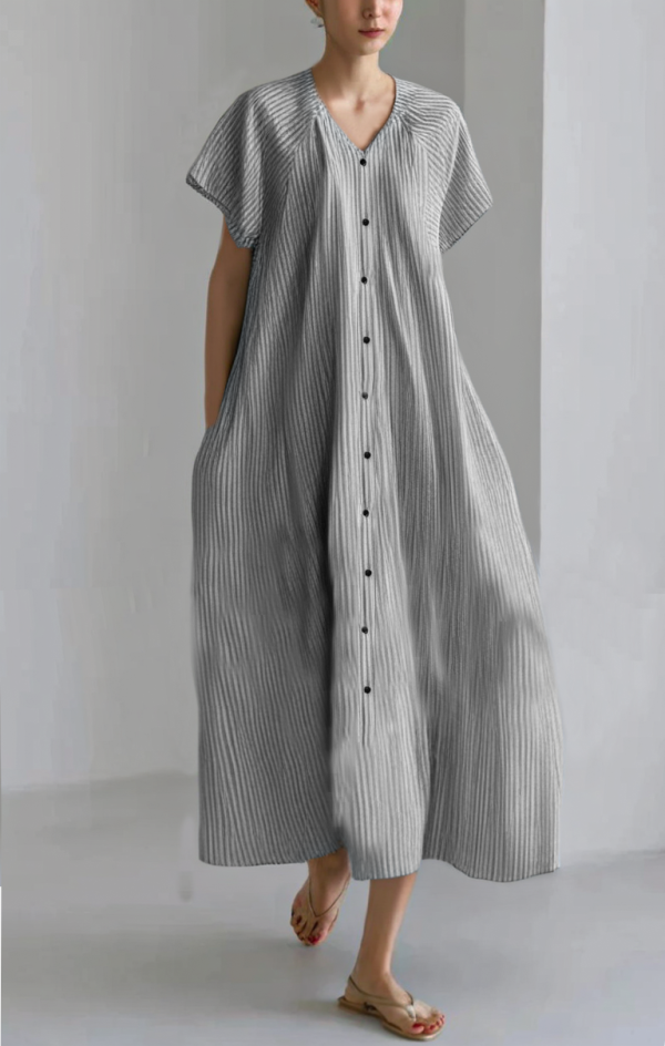 Grace Striped Ruffled Button Cotton Shirt Dress Summer on Sale
