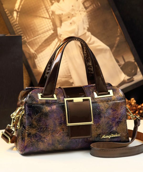 Boutique Coffee Purple Embossed Durable Calf Leather Tote Handbag Sale - Image 3