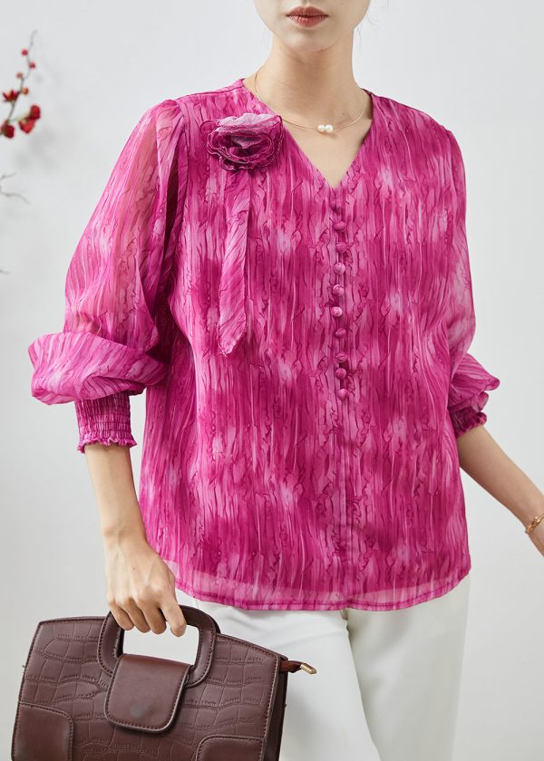 Bohemian Rose V Neck Floral Chiffon Tops Spring Fashion