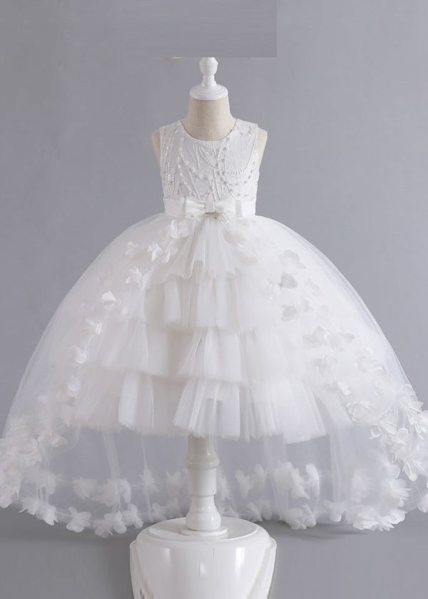 Unique Pink Floral Patchwork Tulle Kids Maxi Dresses Sleeveless Online now - Image 3