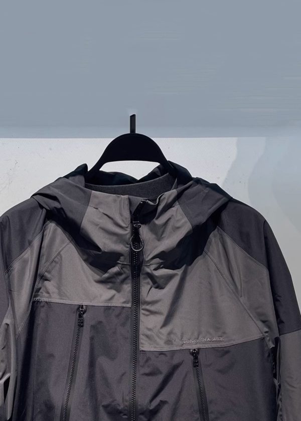 Loose Black Zippered Patchwork Cotton Mens Coat Hooded Spring Cheap - Image 4
