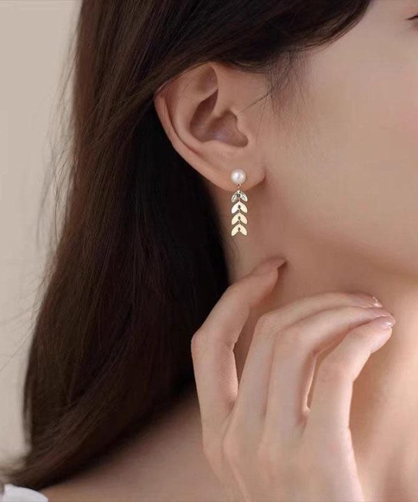 Fashion Gold Sterling Silver Overgild Pearl Ear Of Wheat Stud Earrings Sale