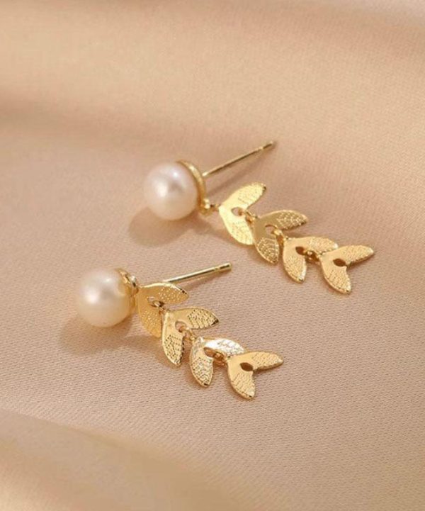 Fashion Gold Sterling Silver Overgild Pearl Ear Of Wheat Stud Earrings Sale - Image 4