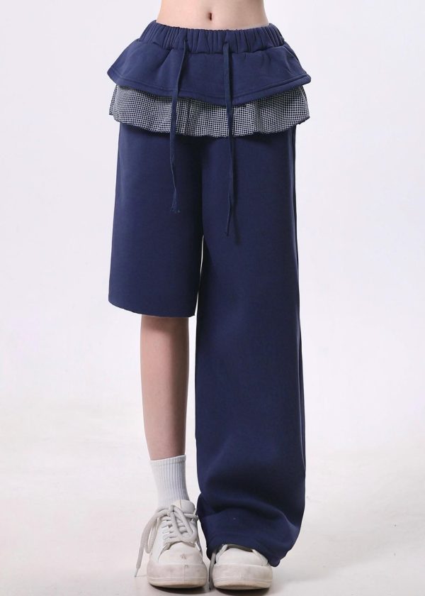 Stylish Navy Asymmetrical Patchwork Cotton Sport Pants Spring For Sale