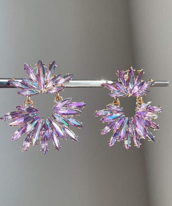 Boho Purple Acrylic Zircon Floral Hoop Earrings Hot on Sale