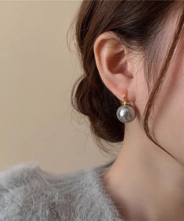 Fine Grey Copper Alloy Pearl Hoop Earrings Online