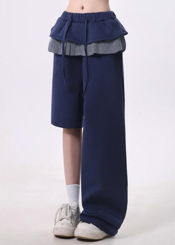 Stylish Navy Asymmetrical Patchwork Cotton Sport Pants Spring For Sale - Image 2