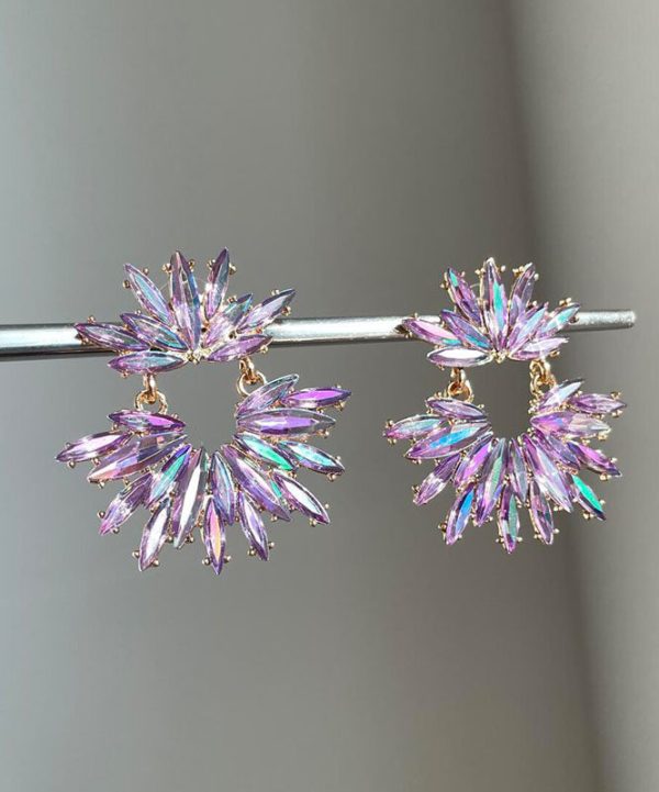 Boho Purple Acrylic Zircon Floral Hoop Earrings Hot on Sale - Image 3