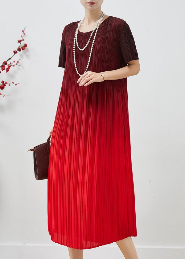 Bohemian Gradient Red Oversized Wrinkled Chiffon Dress Summer Sale - Image 2