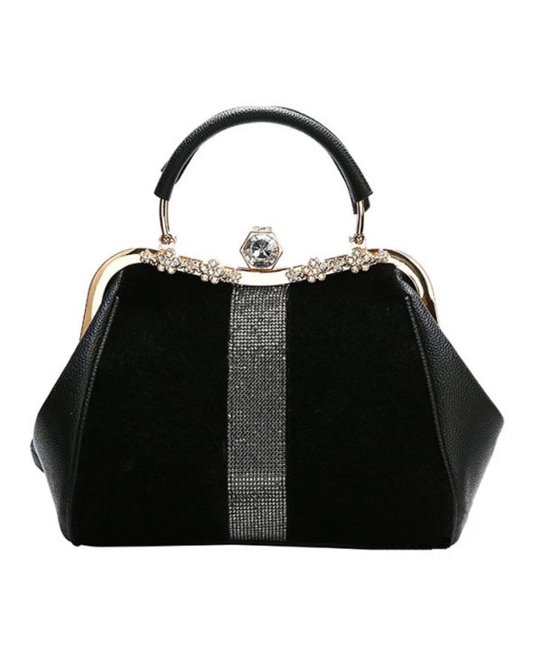 Boutique Black Zircon Patchwork Faux Leather Tote Handbag Discount - Image 5