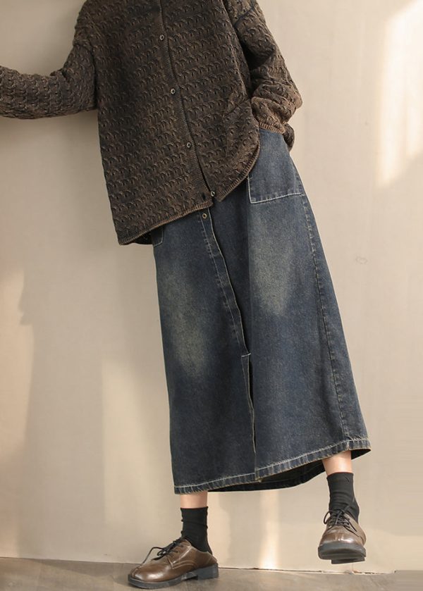 Women Blue Side Open Denim A Line Skirts Spring on Sale - Image 3