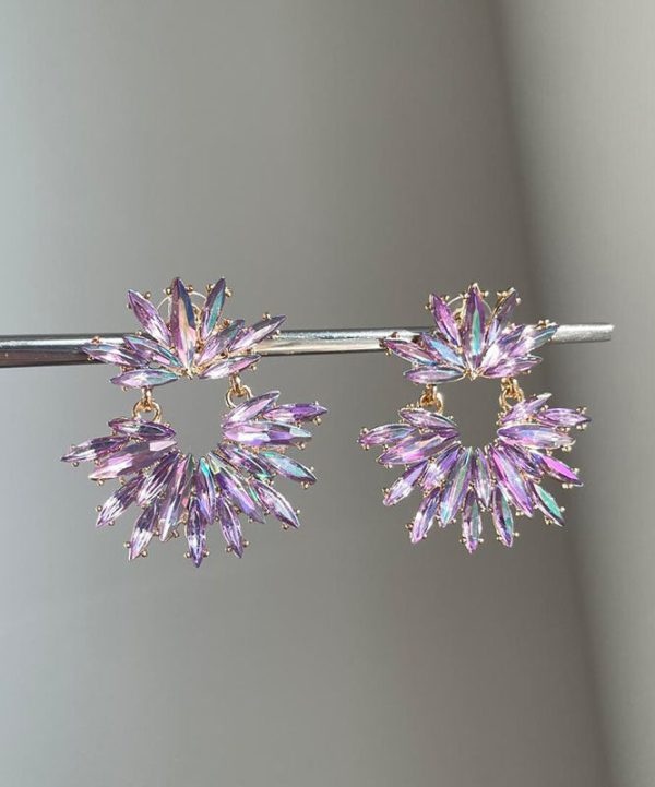 Boho Purple Acrylic Zircon Floral Hoop Earrings Hot on Sale - Image 5