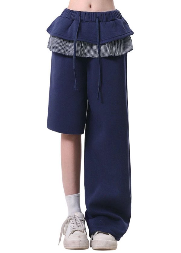 Stylish Navy Asymmetrical Patchwork Cotton Sport Pants Spring For Sale - Image 5