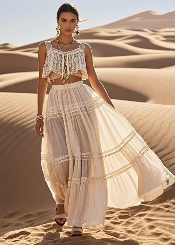 Boutique White Ruffled Exra Large Hem A Line Skirt Summer For Sale
