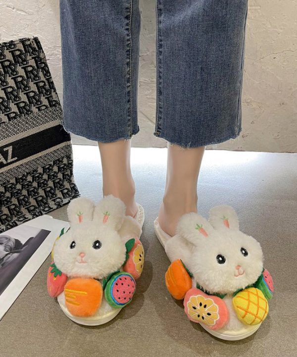 Cute Splicing Slippers Shoes Pink Fuzzy Wool Lined Fashion - Image 3