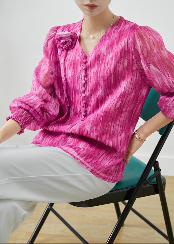 Bohemian Rose V Neck Floral Chiffon Tops Spring Fashion - Image 3