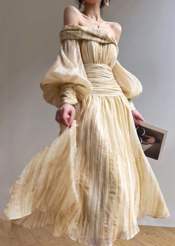 Art Beige Slash Neck Front Open Shirts And Skirts 2 Piece Outfit Lantern Sleeve Online now - Image 3
