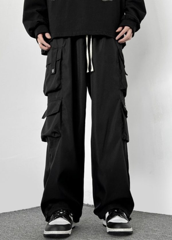 Loose Army Green Pockets Drawstring Cotton Mens Pants Casual Spring Online now - Image 4