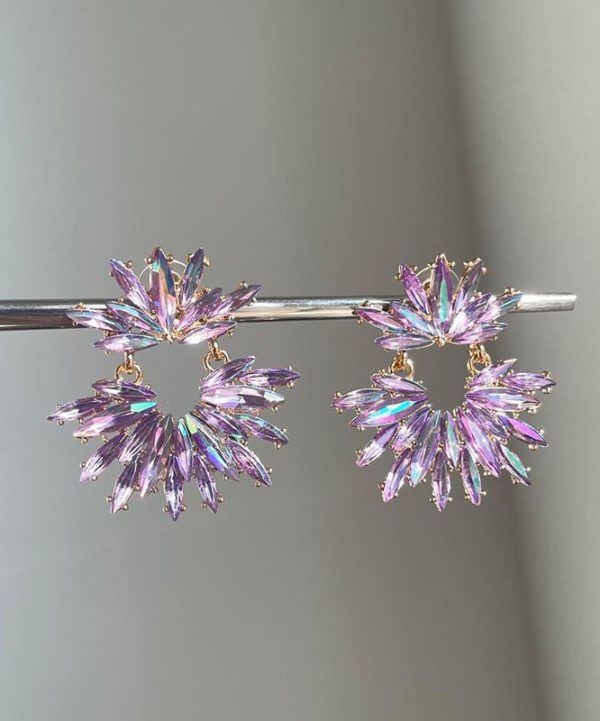Boho Purple Acrylic Zircon Floral Hoop Earrings Hot on Sale - Image 2