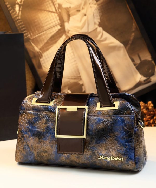 Boutique Coffee Purple Embossed Durable Calf Leather Tote Handbag Sale - Image 2