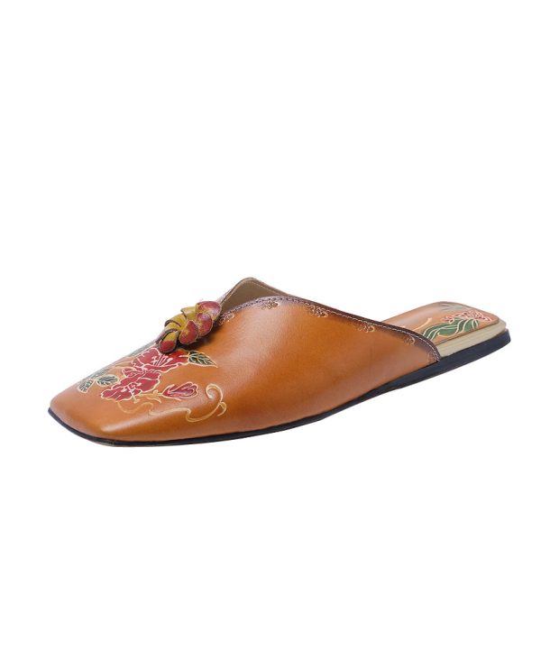 Boho Handmade Orange Comfy Embossed Slide Sandals Fashion - Image 5